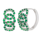 14k White Gold Emerald Eternity Circle Pave Huggie Hoop Earrings