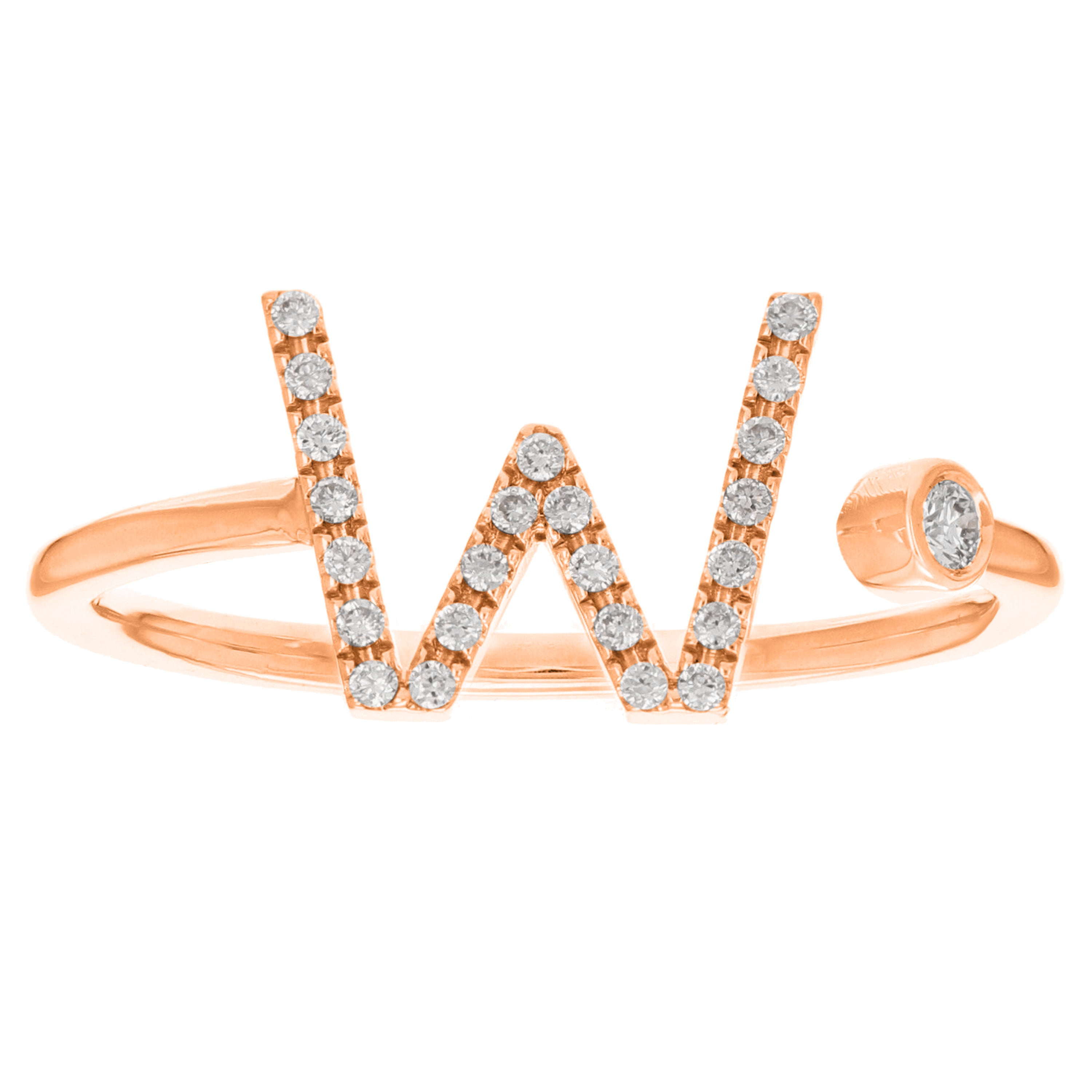14k Rose Gold Diamond Initial Letter W Ring Size 6 - Letter W,Rose