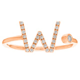 14k Rose Gold Diamond Initial Letter W Ring Size 6 - Letter W,Rose