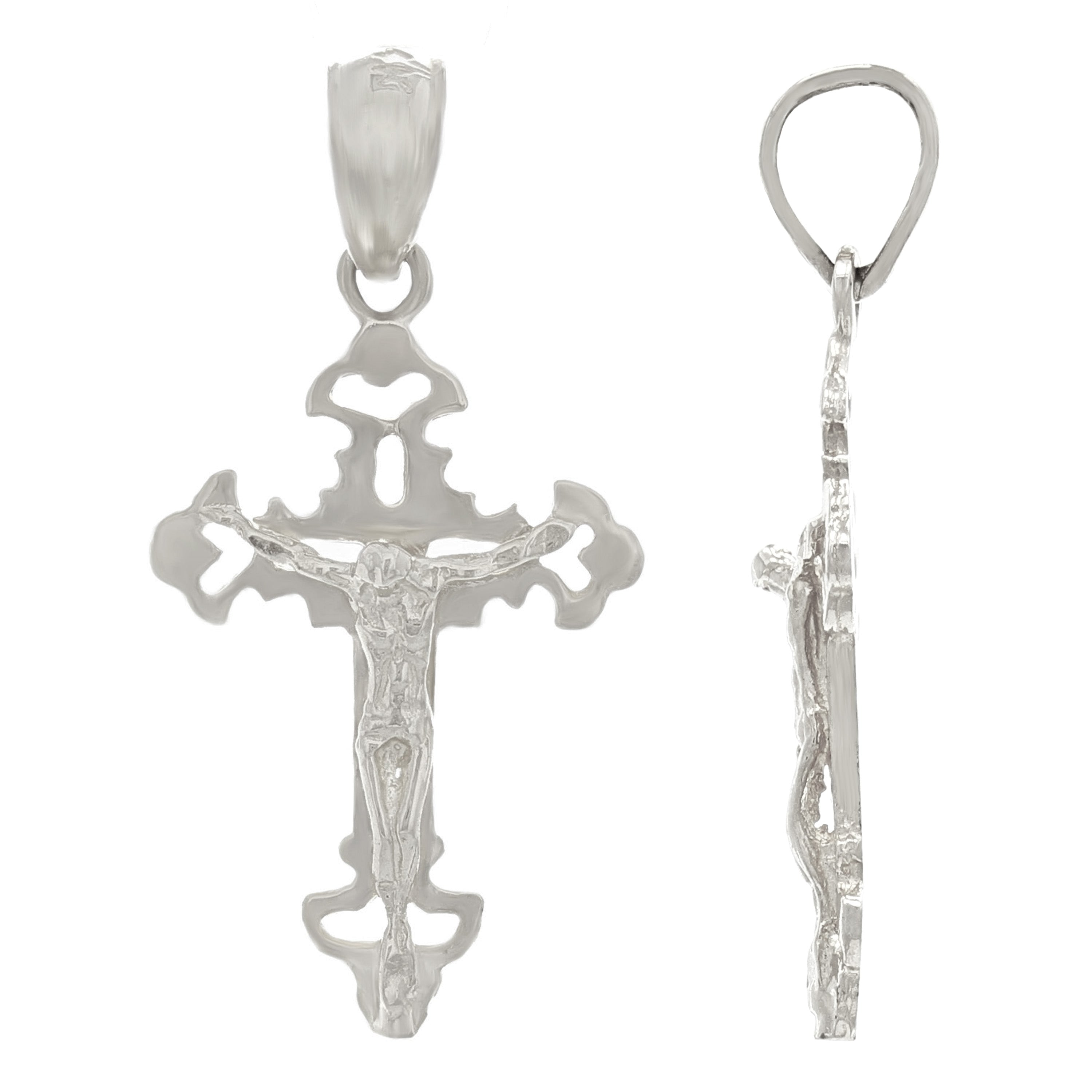 14k White Gold Solid Jesus Christ Crucifix Cross Religious Charm Pendant 1.2g - White