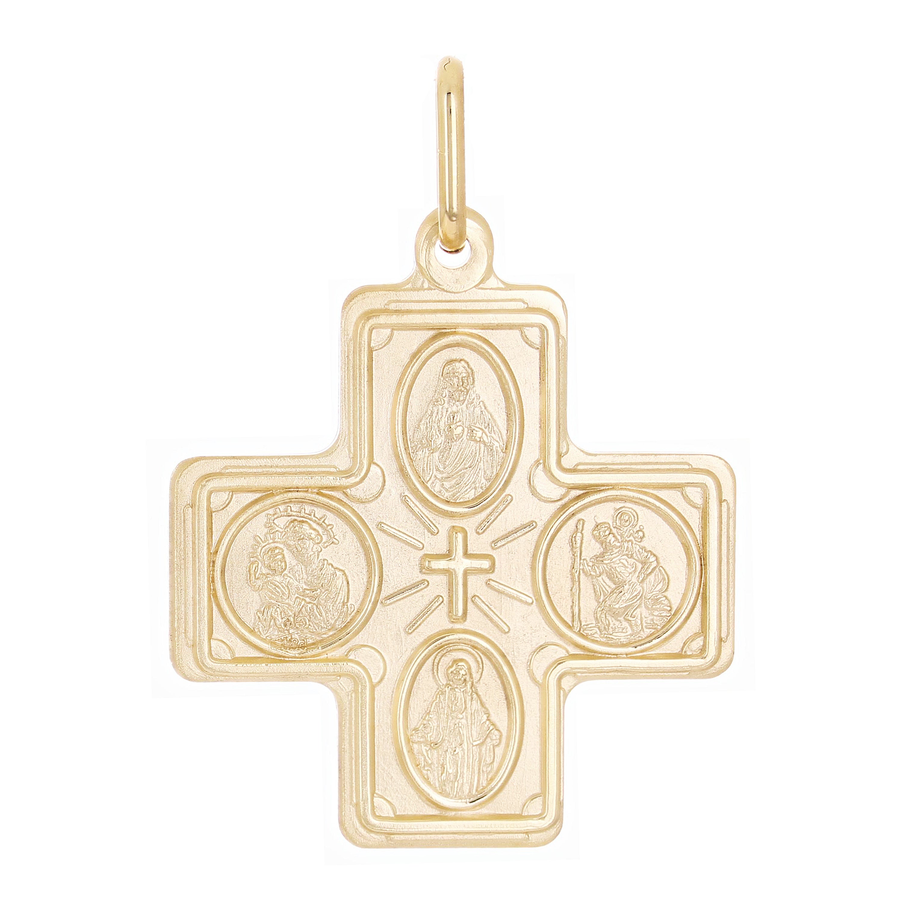 Italian 14k Yellow Gold Holy Spirit 4-Way Cross Medal Pendant 1.4" 4.3 grams - 1.4"