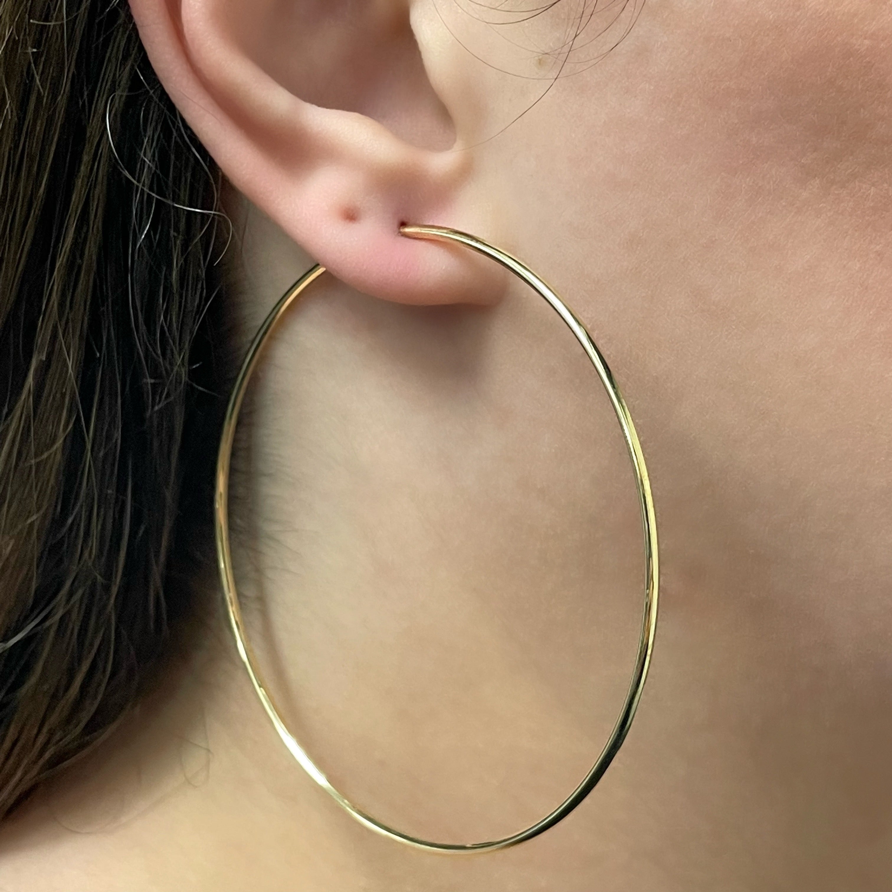 Italian 14k Yellow Gold High Polish Round Endless Hoop Earrings 2.8" 4 grams