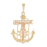 14k Yellow & Rose Gold Jesus Christ Crucifix Mariner Anchor Pendant 1.7" 5.4g
