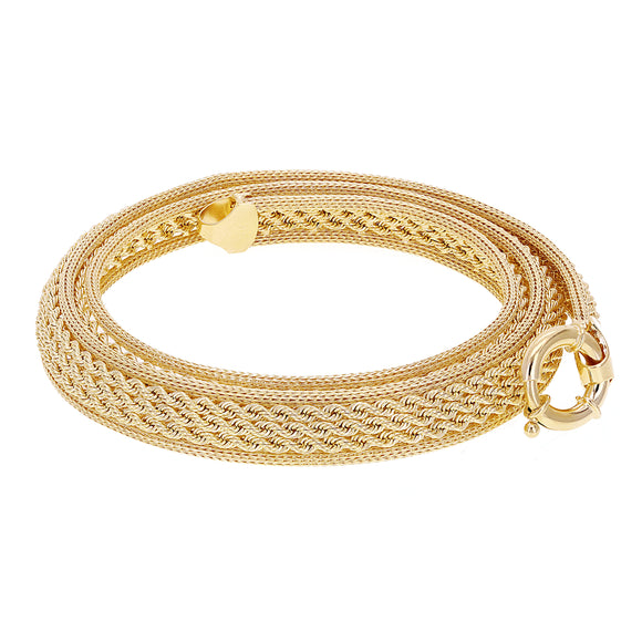 Italian 14k Yellow Gold Triple Strand Rope Chain Necklace 18.5