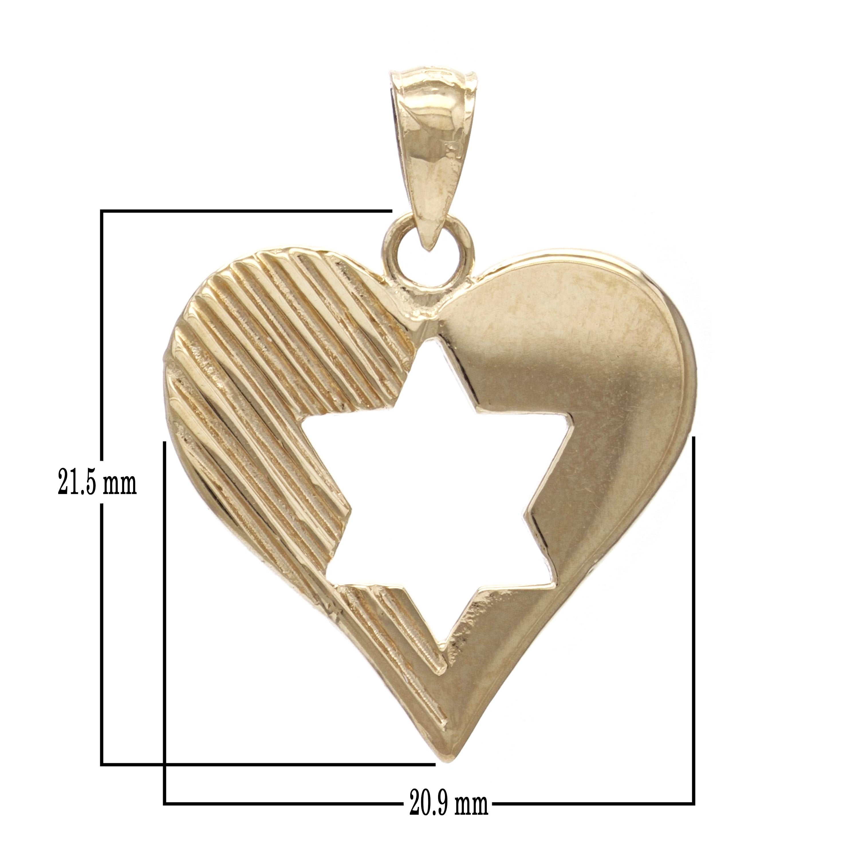 14k Yellow Gold Jewish Star of David Heart Charm Pendant 2.5grams - Yellow