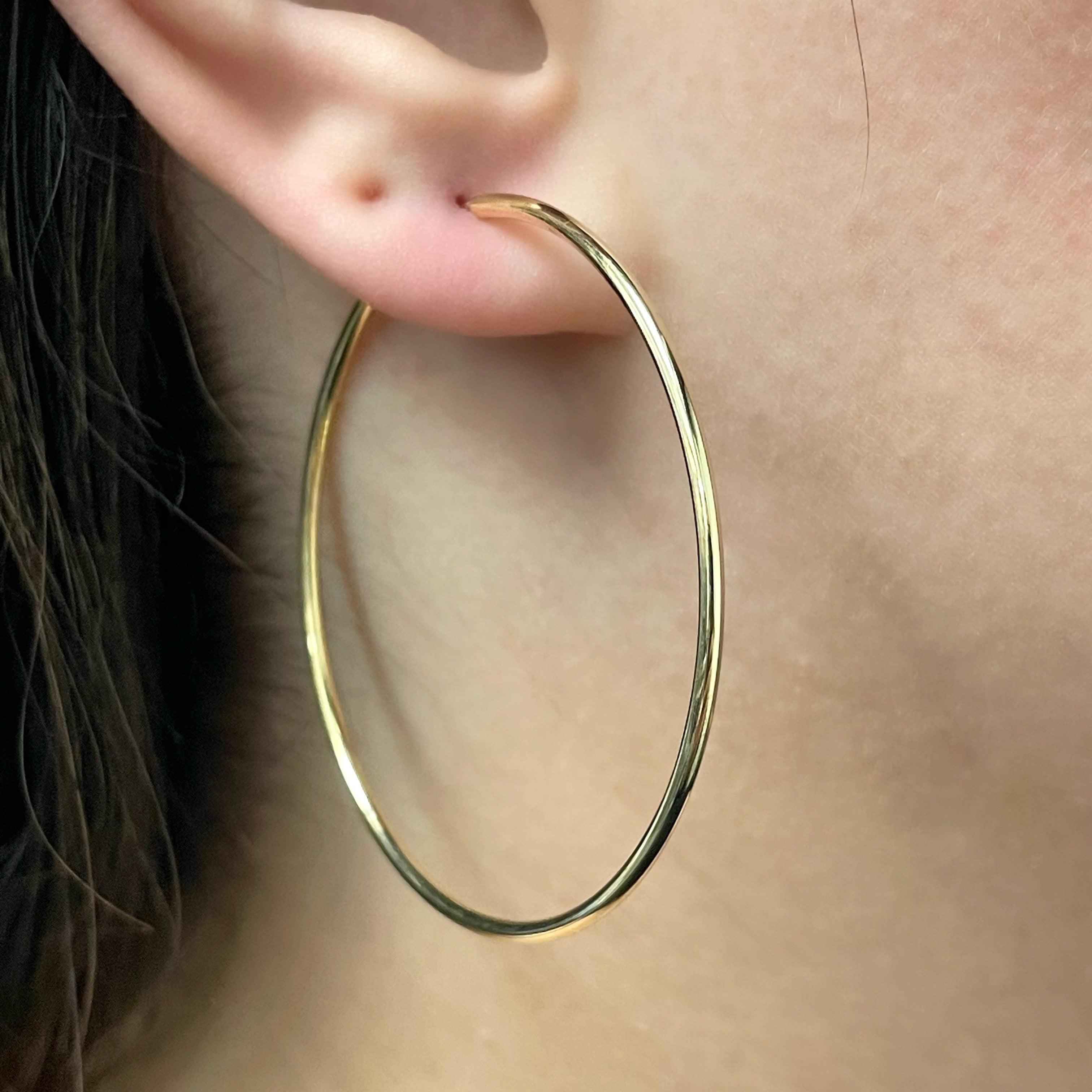 Italian 14k Yellow Gold High Polish Round Endless Hoop Earrings 1.9" 1.5mm 1.7g