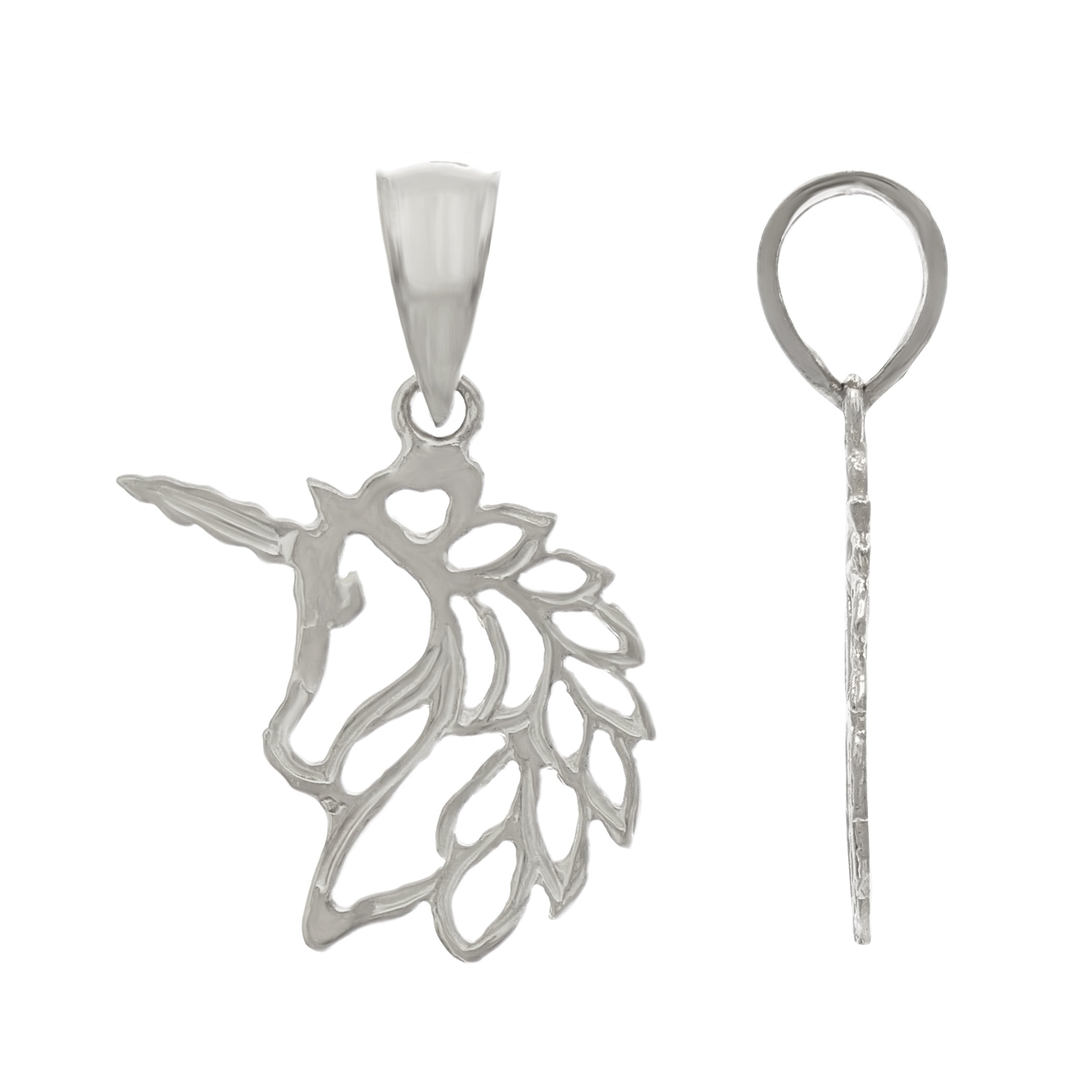 14k White Gold Solid Mystical Creature Unicorn Charm Pendant 0.6 gram - White