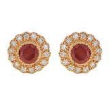 14k Yellow Gold 0.75ctw Red & White Diamond Circle Halo Cluster Stud Earrings - White and Red