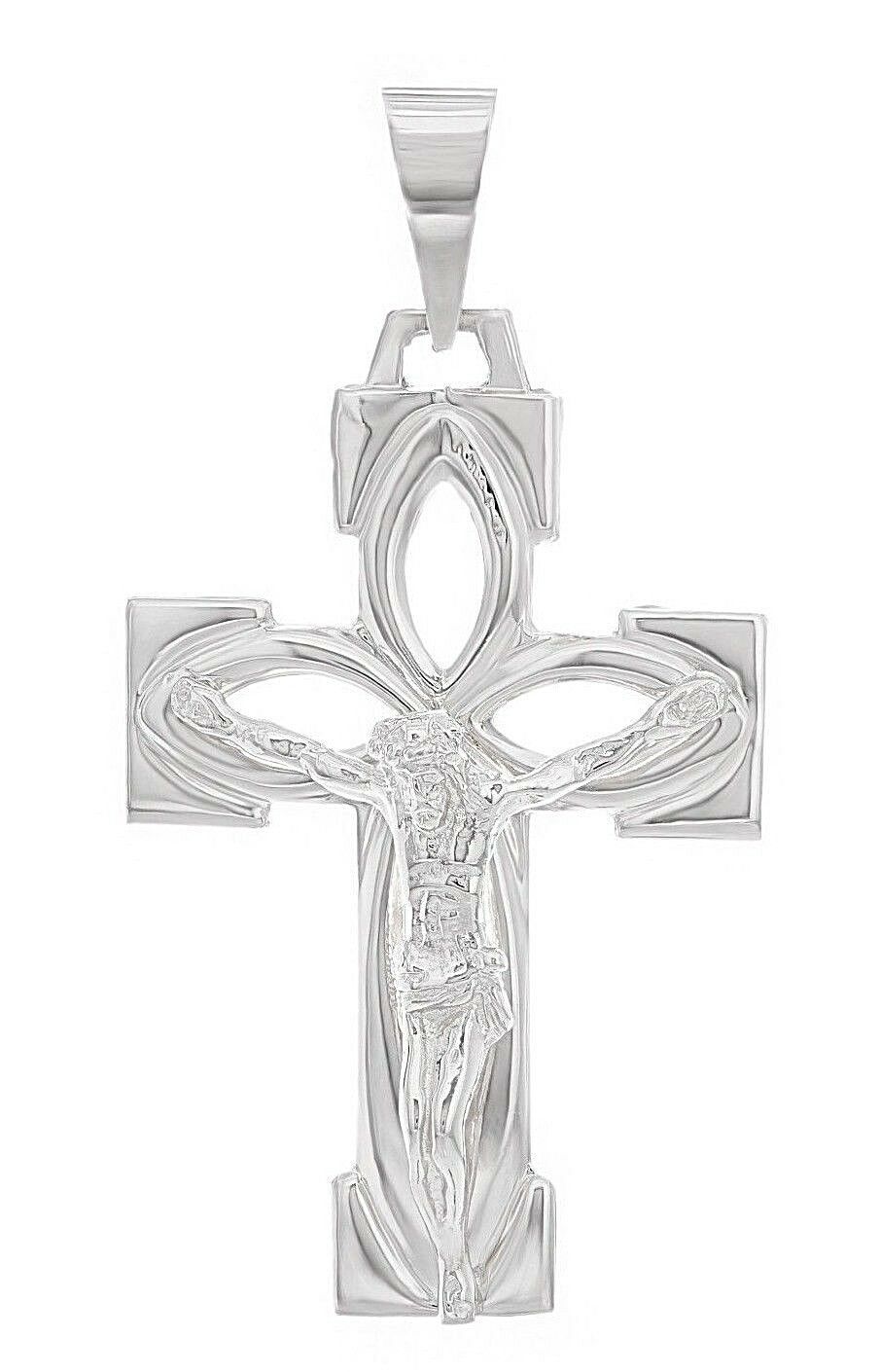 14k White Gold Jesus Crucifix Cross Religious Charm Pendant 5 grams