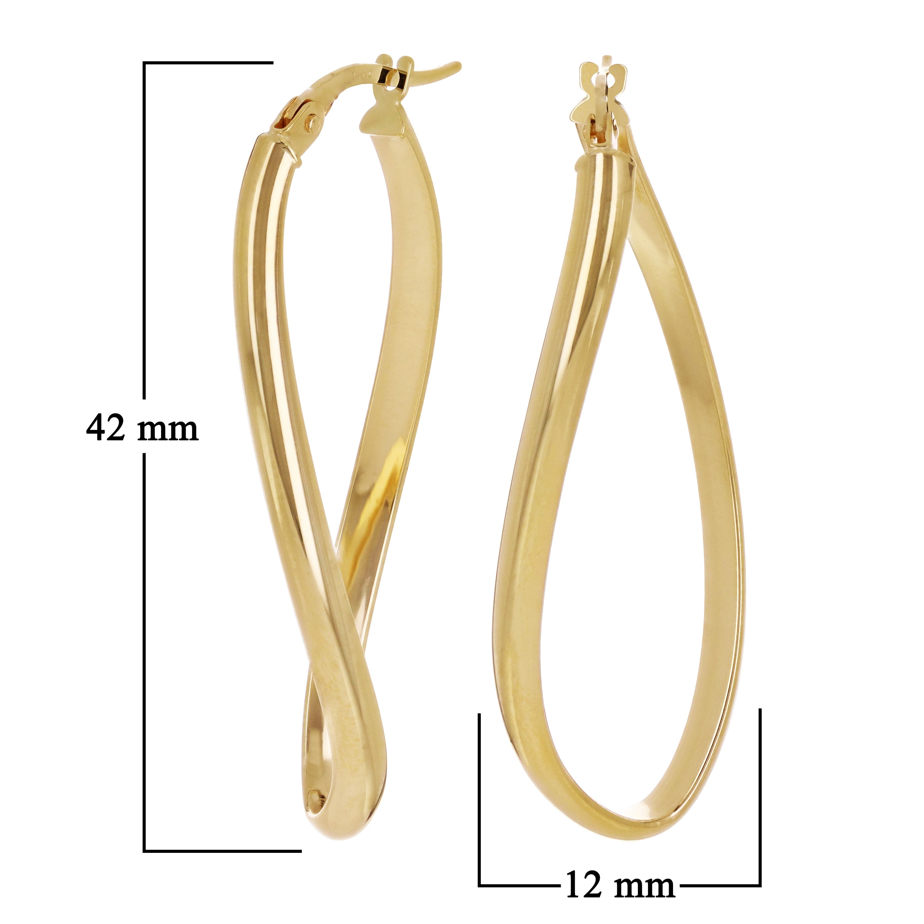 Italian 14k Yellow Gold Twisted Oval Hoop Earrings 1.7" 2 grams