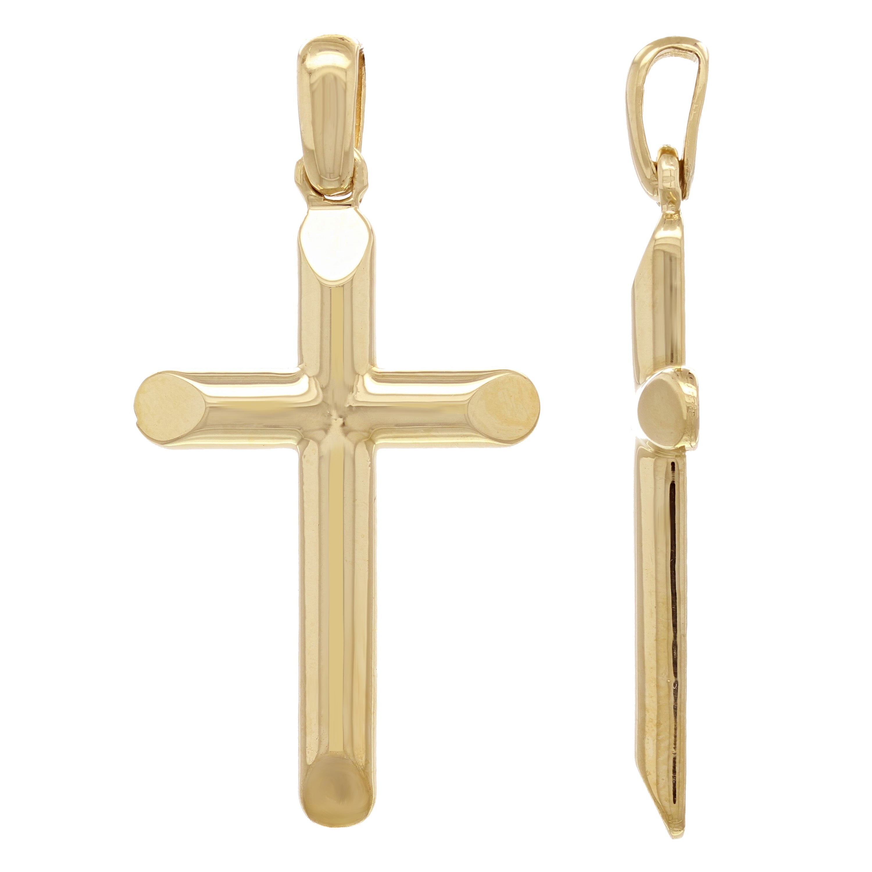 14k Yellow Gold Solid High Polish Cross Religious Charm Pendant 1.8" 7.7 grams - Yellow