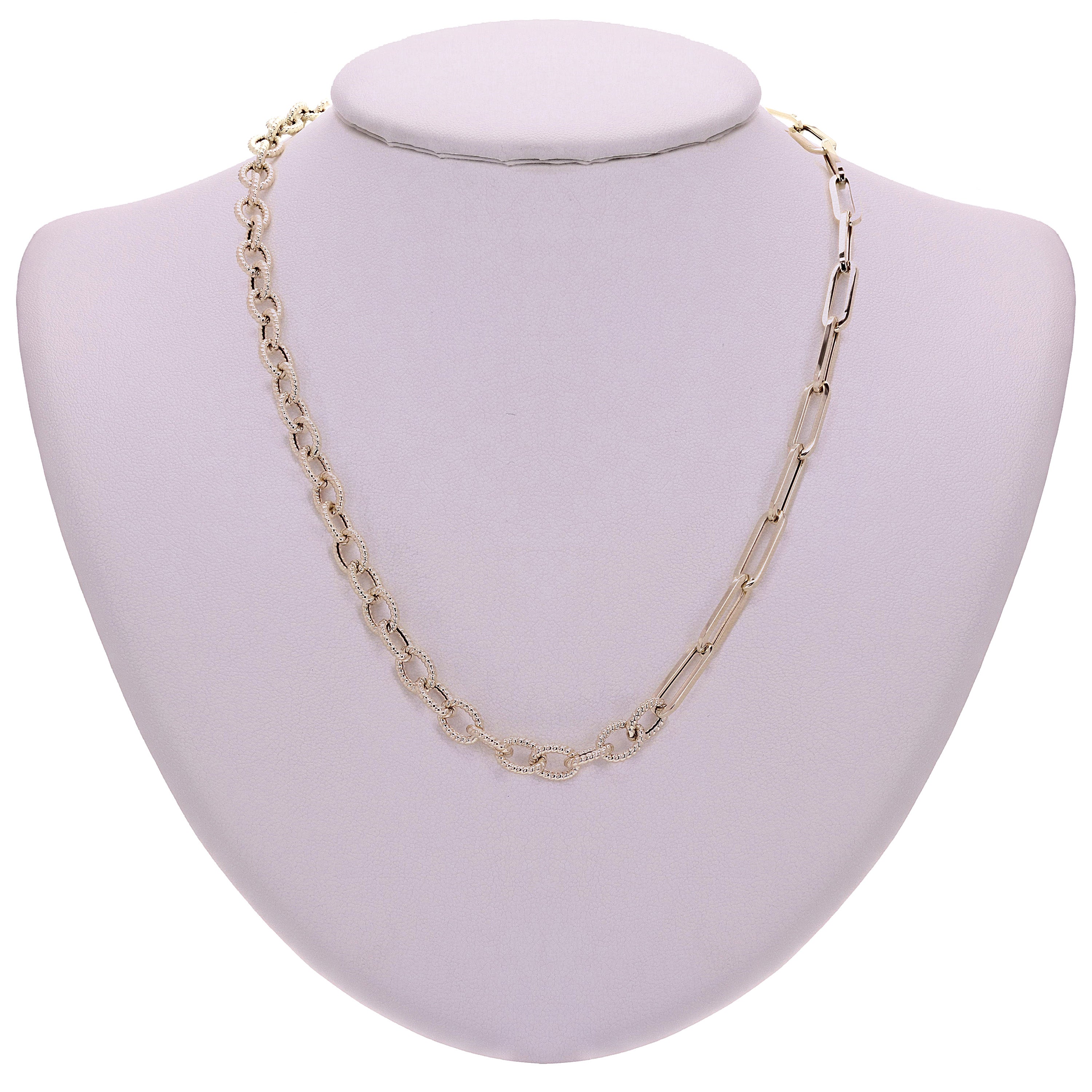 Italian 14k Yellow Gold Twist Oval & Paper Clip Link Chain Necklace 18" 10.4gram