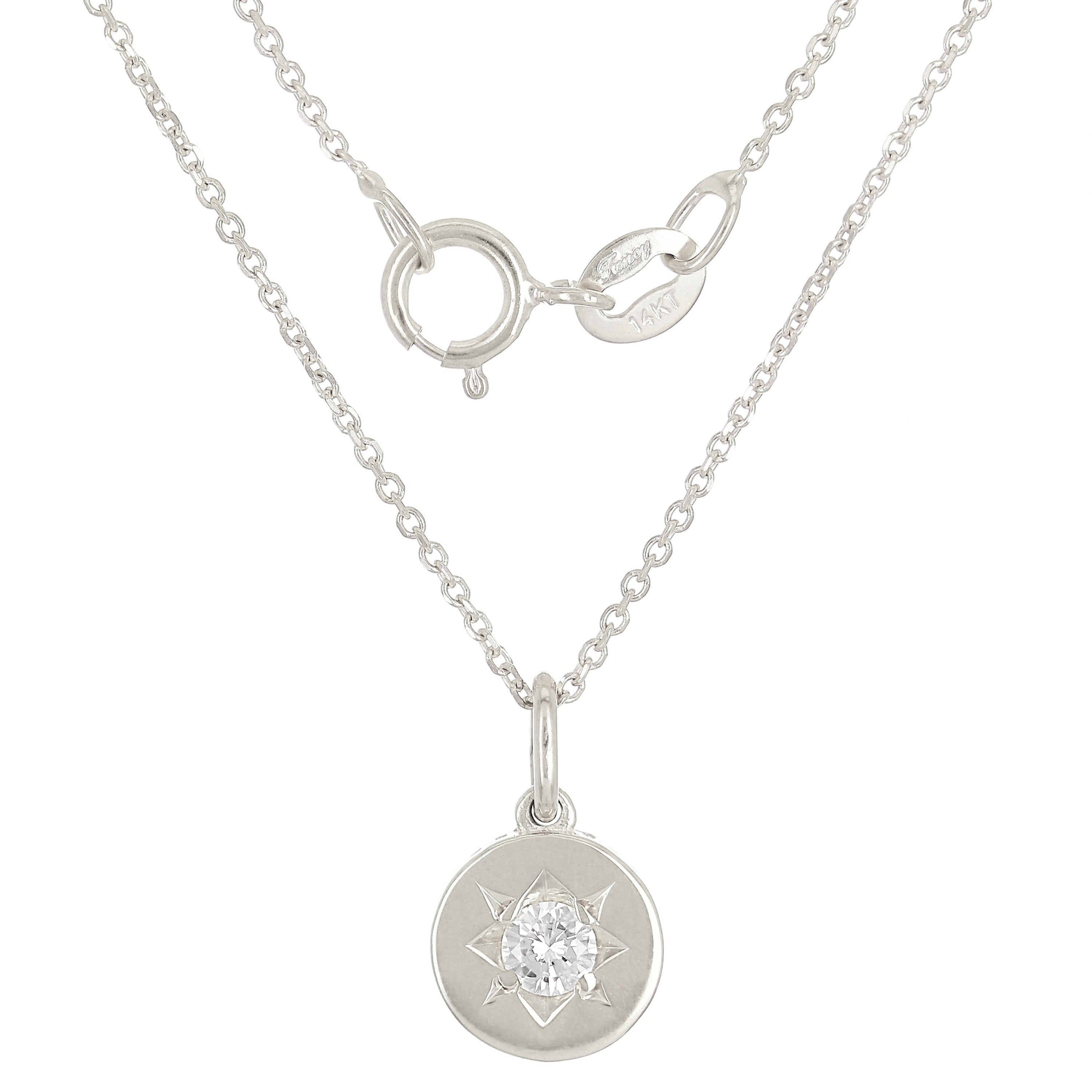 14k White Gold Diamond North Star Charm Pendant - Rose