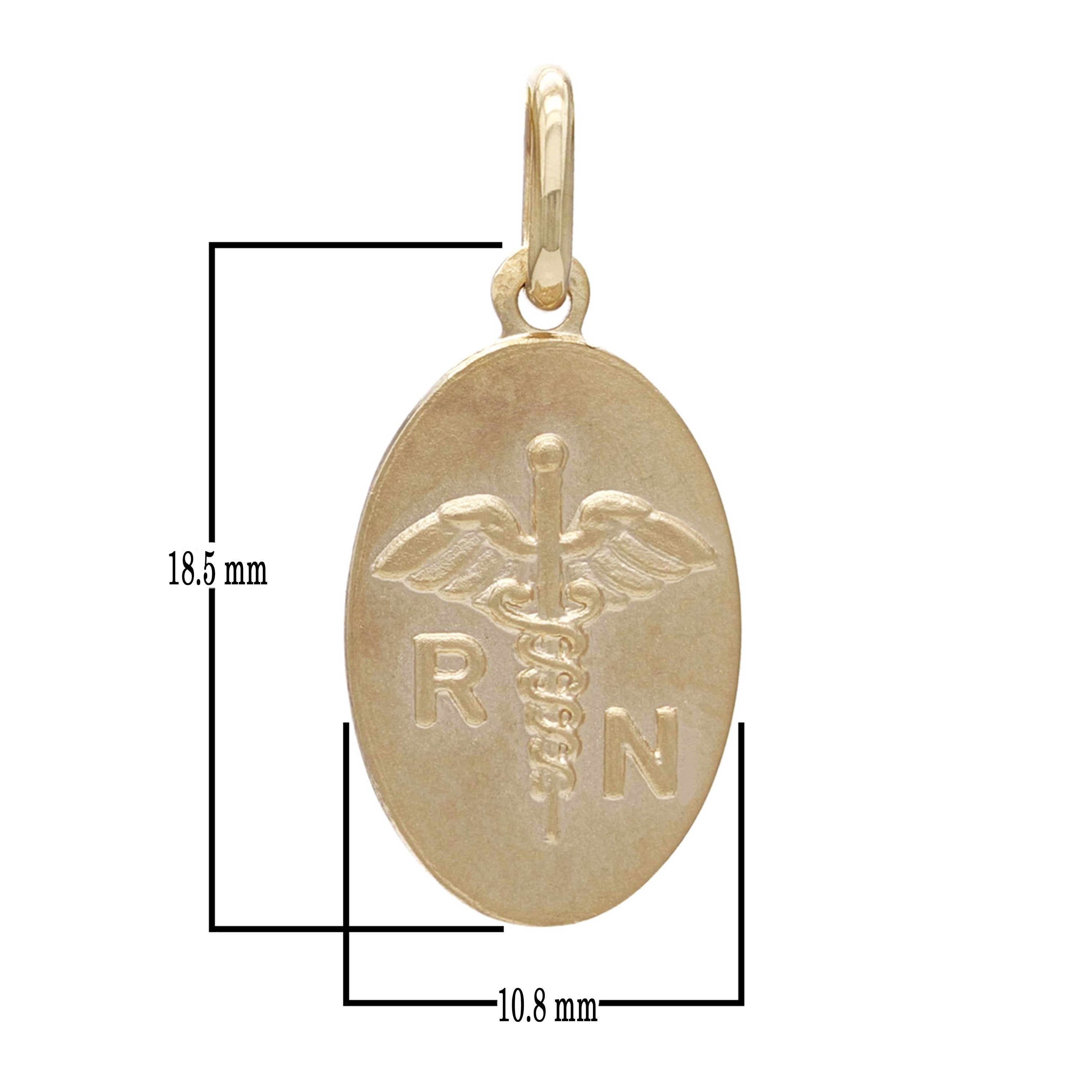 14k Yellow Gold Embossed Registered Nurse Symbol Oval Medal Pendant 1.6 grams