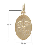 14k Yellow Gold Embossed Registered Nurse Symbol Oval Medal Pendant 1.6 grams