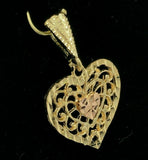 14k Two Tone Rose and Yellow Gold Solid Filigree Heart Charm Pendant 1.1 grams