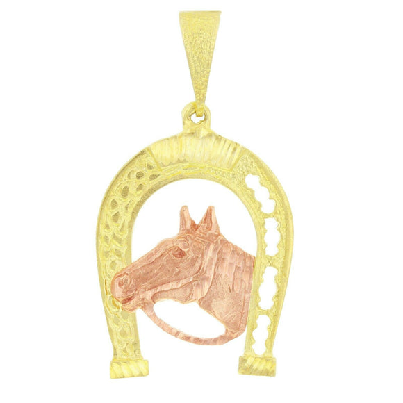 10k Two Tone Gold Horse Face Horse Shoe Charm Pendant 4 grams