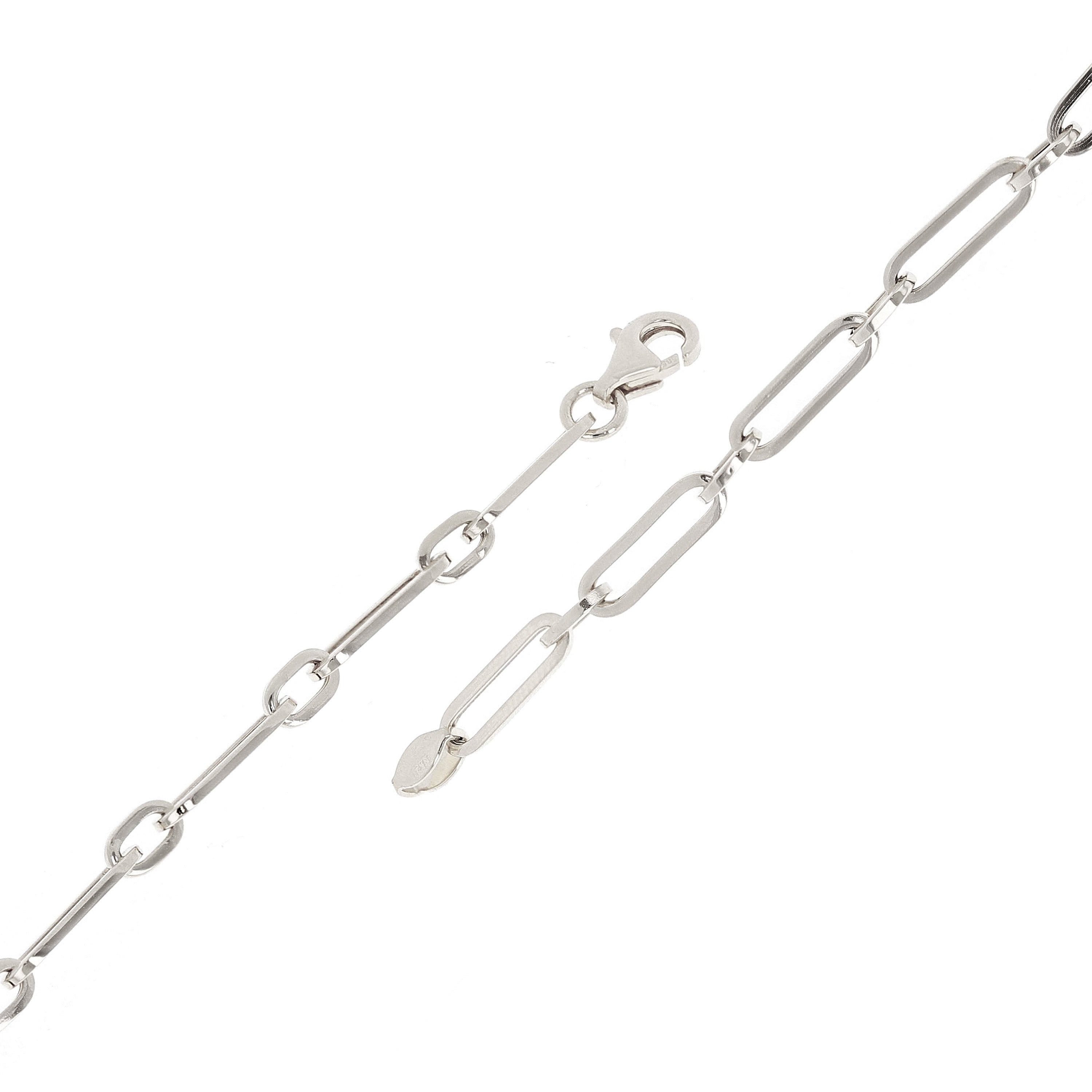 Italian 14k White Gold Hollow Paper Clip Links Bracelet 8" 3.2mm 1.7 grams - White,8"