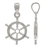 14K White Gold Solid 3D Ships Wheel Charm Pendant 19mm x 13.9mm 1.9 grams - White