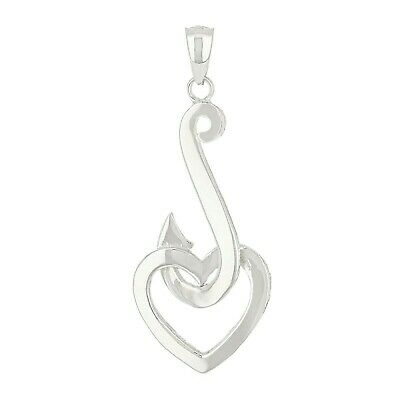 14k White Gold Fish Hook with Heart Pendant 1.6" 3.2 grams - White