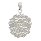 14k White Gold Solid GOD IS LOVE Heart & Flowers Charm Pendant 1.2" 4.9grams - White