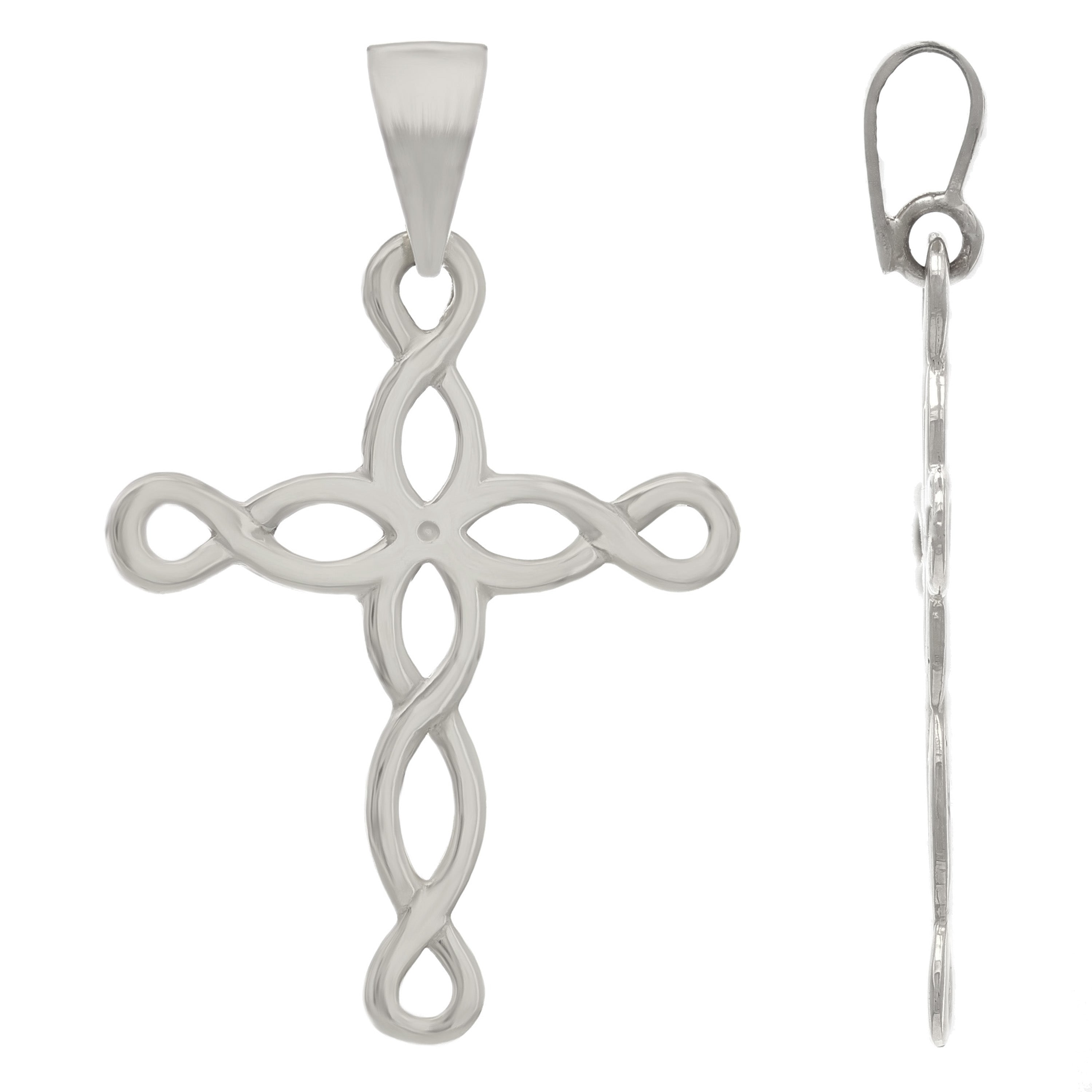 14k White Gold Solid Filigree Cross Crucifix Religious Charm Pendant 2.5 grams - White
