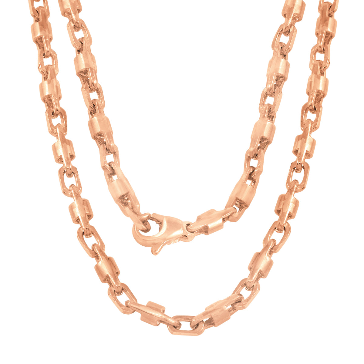 Men's 14k Rose Gold Handmade Fashion Link Necklace 26" 4mm - Rose,26"