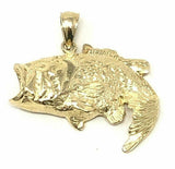 14k Yellow Gold Solid Big Bass Fish Charm Pendant 4.2 grams