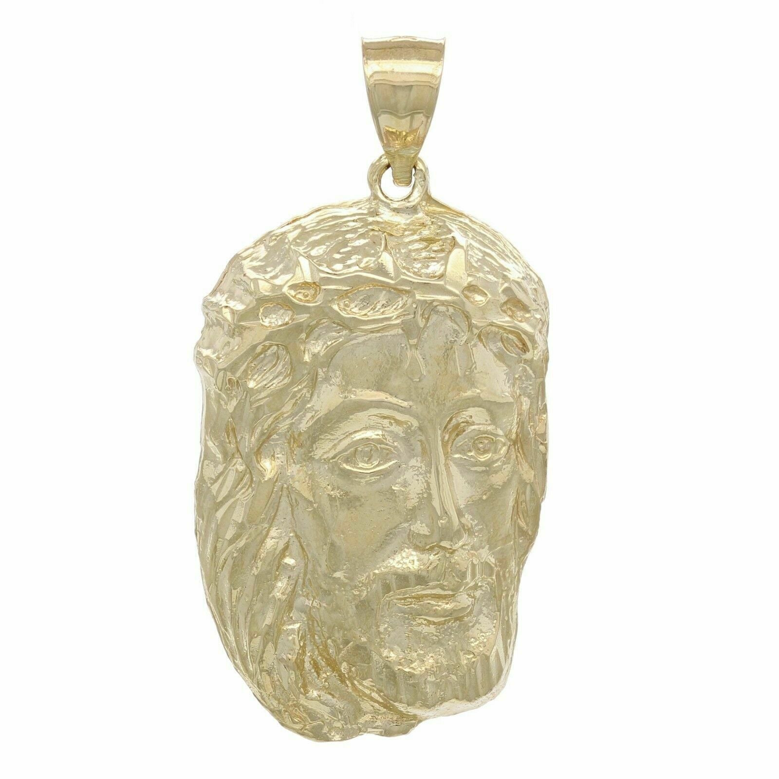 14k Yellow Gold Diamond Cut Jesus Christ Face Charm Pendant Religious 10 grams