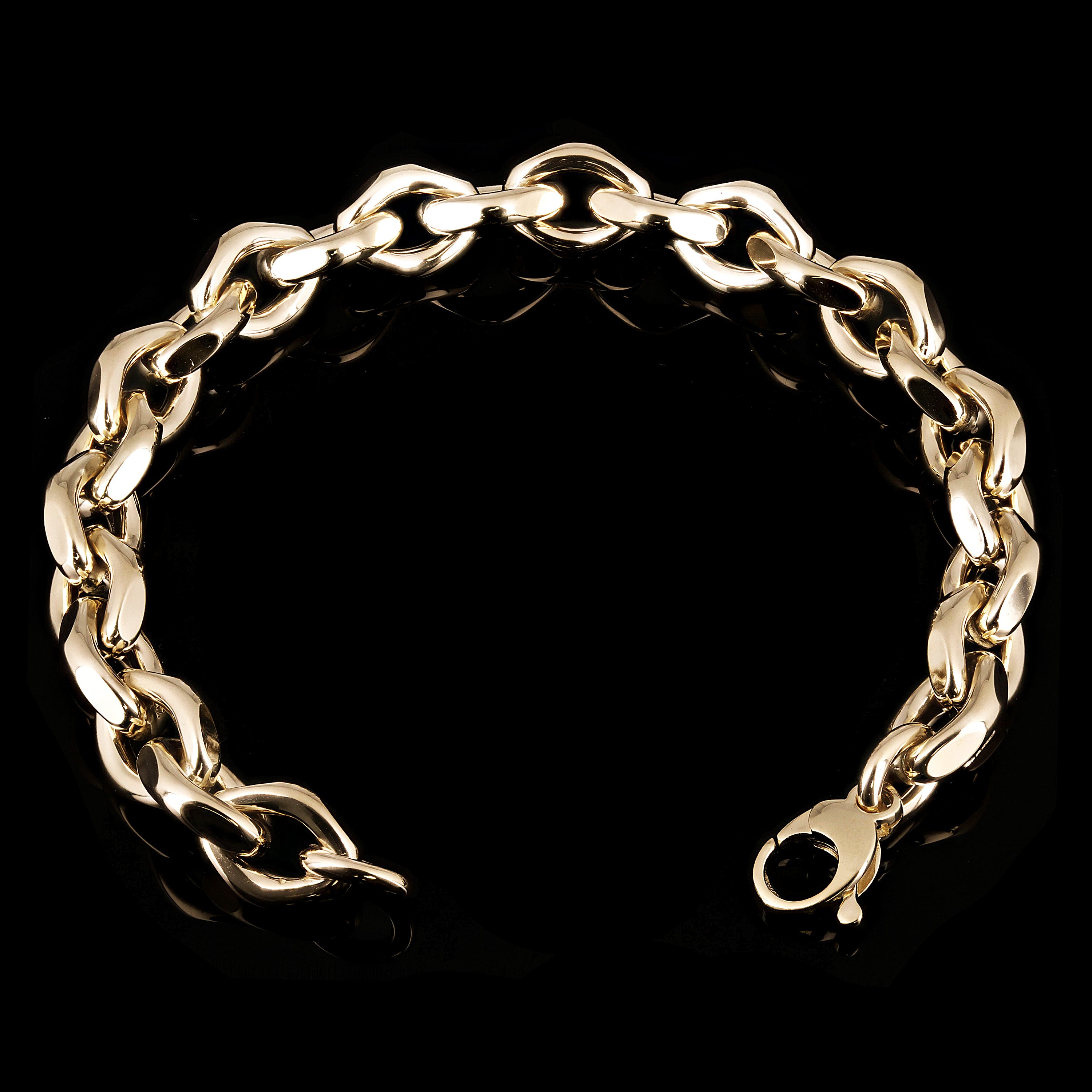 Italian 14k Yellow Gold Hollow Fancy Open Link Bracelet 7.75" 10.3mm 11 grams