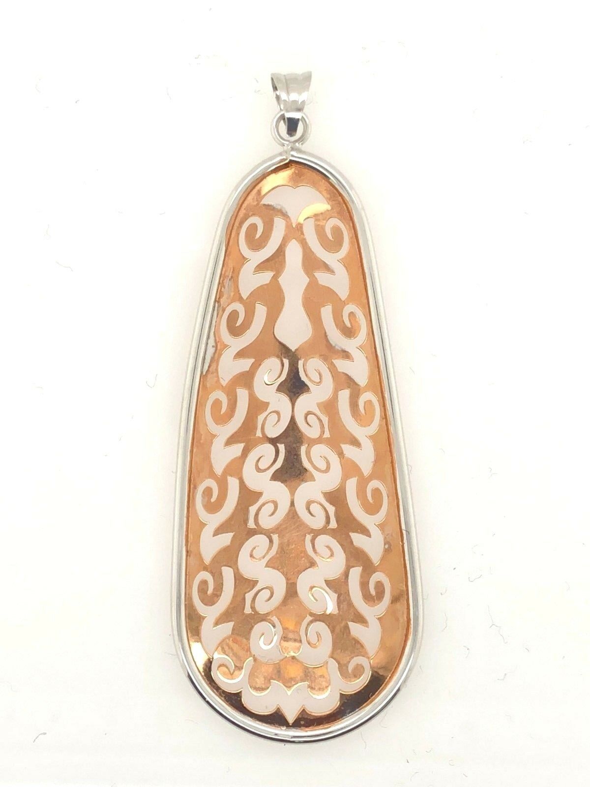 Italian 14k Two Tone Gold Long Drop Down Filigree Charm Pendant 2.35" 2.6 grams