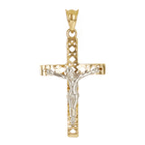 Italian 14k Two Tone Gold 3D Double Sided Crucifix Cross Charm Pendant 1.2" 2.3g