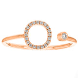 14k Rose Gold Diamond Initial Letter O Ring Size 6 - Letter O,Rose
