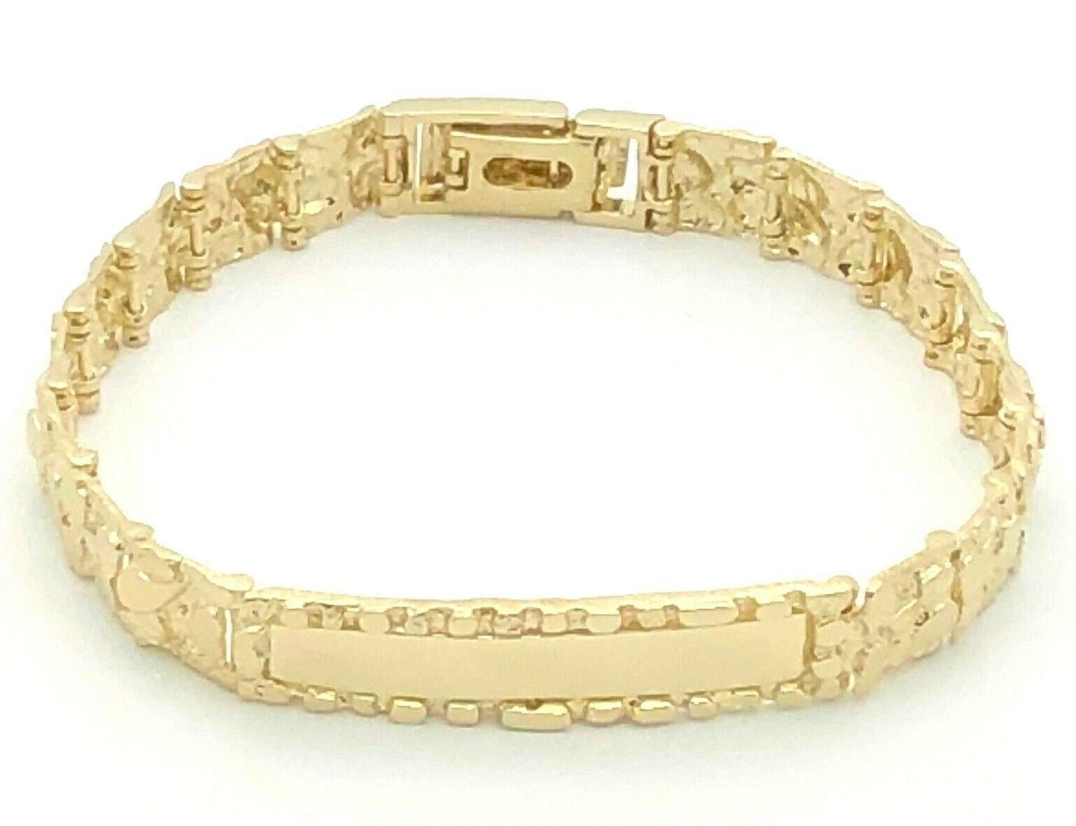 14k Yellow Gold Nugget ID Bracelet 8" 10mm 25.5 grams