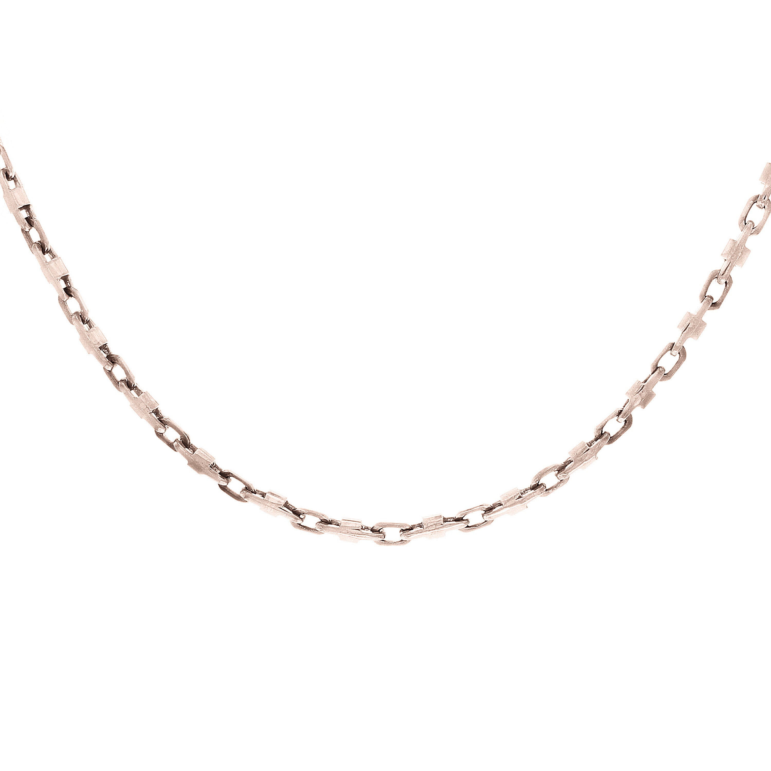 Men's 14k White Gold Handmade Fashion Link Necklace 30" 4mm - White,30"