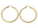 14k Yellow Gold Hollow Diamond Cut Hoop Loop Round Earrings 1.75" 3.1mm 4 grams