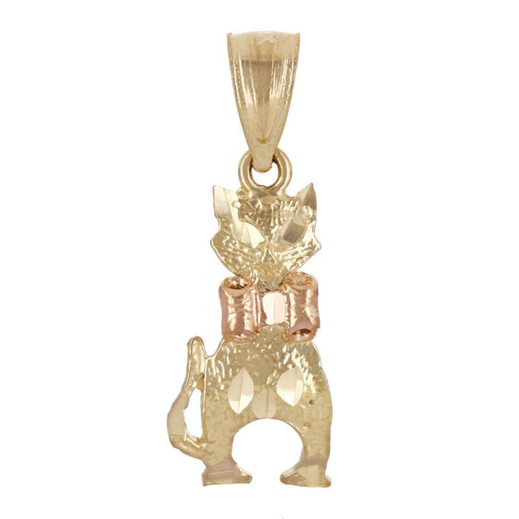 14k Two Tone Gold Kitten Pussy Cat Charm Pendant 0.9 gram