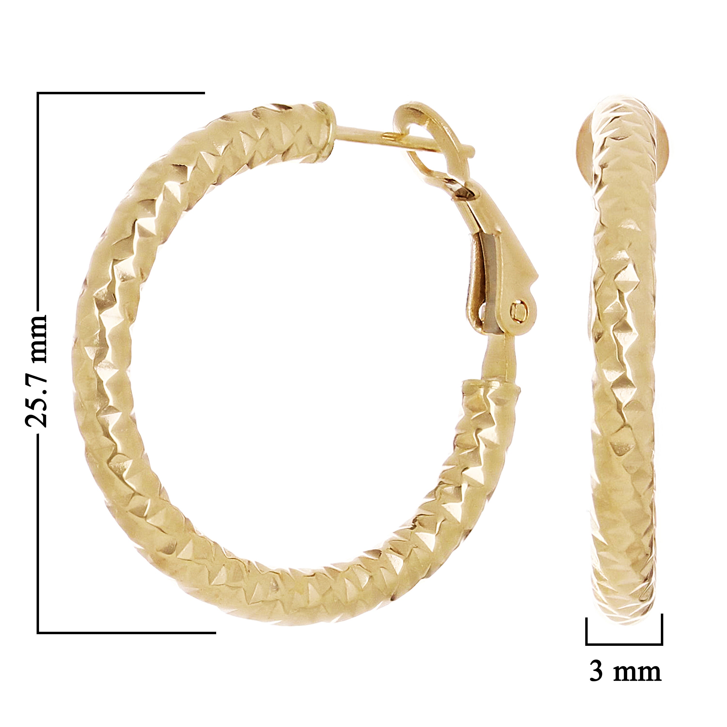 Italian 14k Yellow Gold Diamond Cut Round Hoop Earrings 1" 3mm 2.6 grams