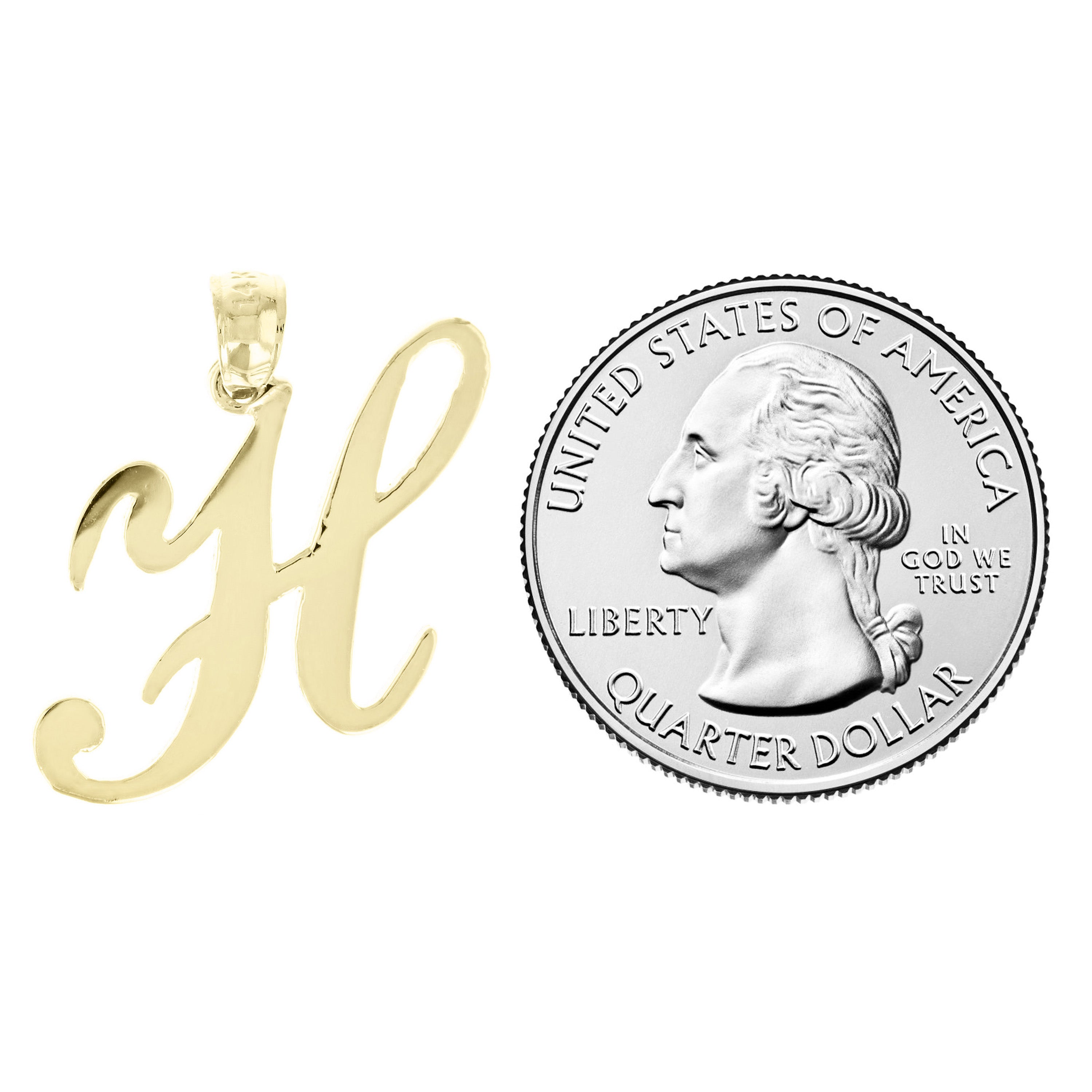 14k Yellow Gold Initial Letter H Alphabet Charm Pendant - Letter H,Yellow