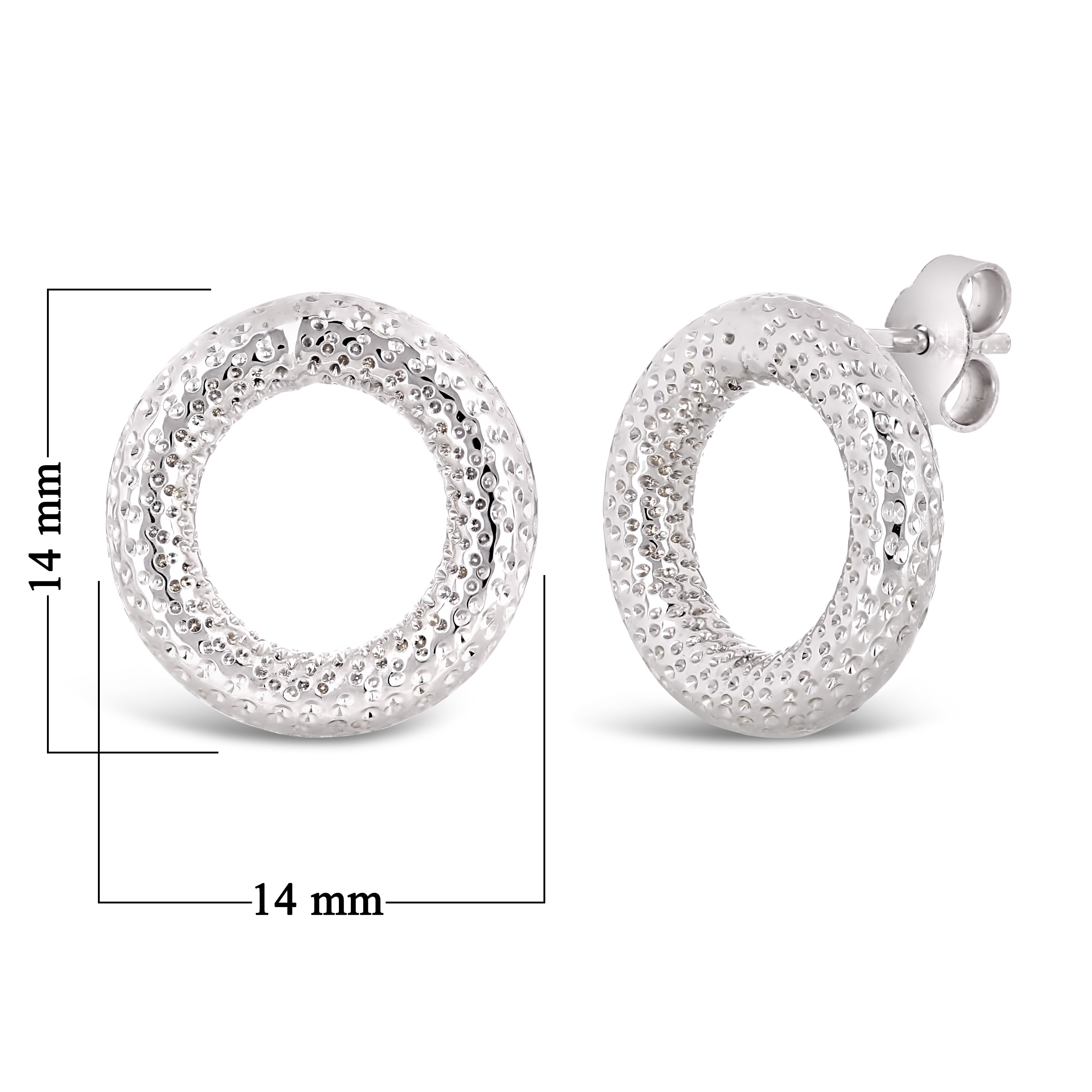 Italian 14k White Gold Modern Textured Hollow Tube Eternity Circle Stud Earring - Modern Textured