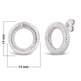 Italian 14k White Gold Modern Textured Hollow Tube Eternity Circle Stud Earring - Modern Textured