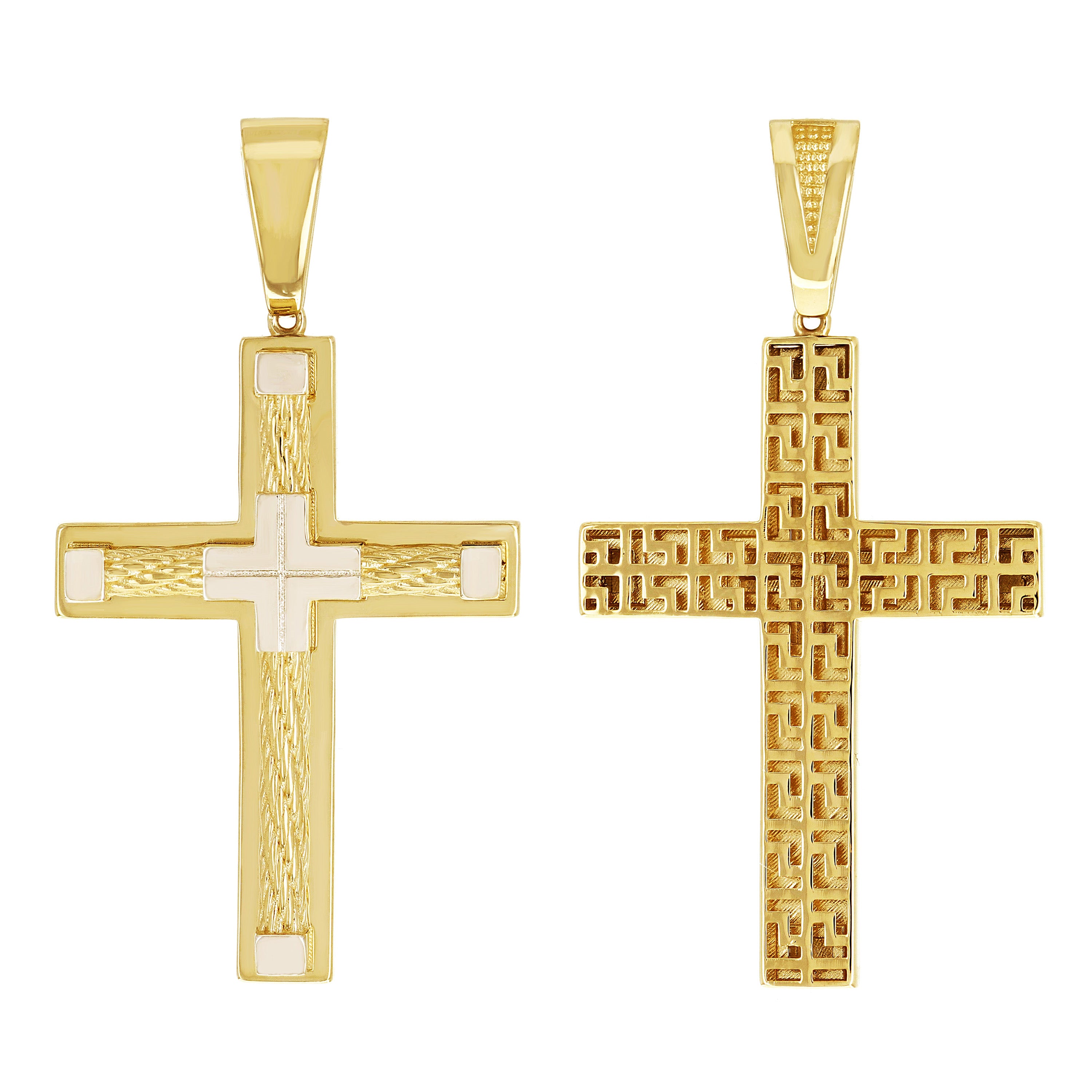 Italian 14k Two Tone Gold 3D Crucifix Cross Charm Pendant 2" 5.7 grams