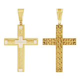 Italian 14k Two Tone Gold 3D Crucifix Cross Charm Pendant 2" 5.7 grams