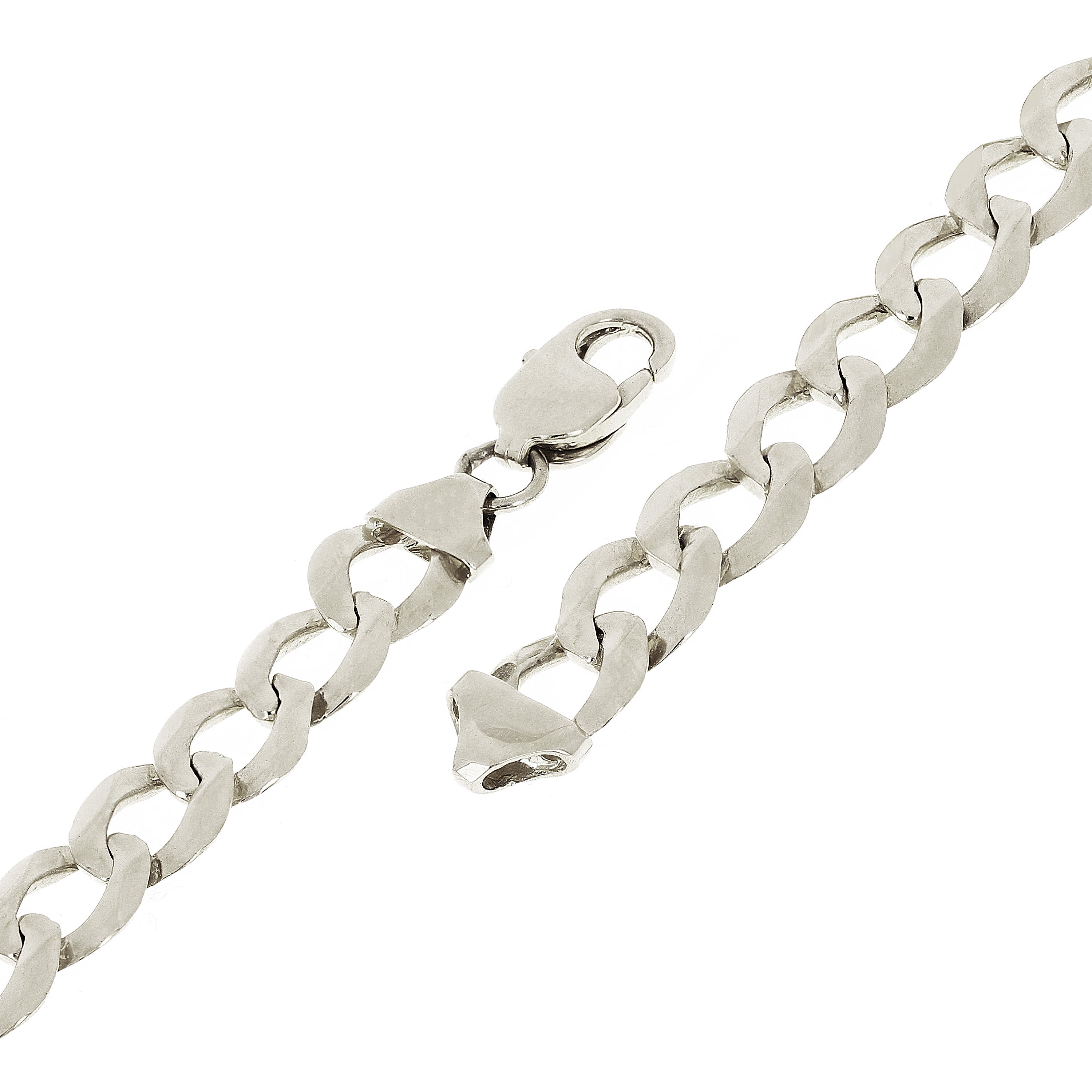 14k White Gold Solid Flat Cuban Curb Link Chain Bracelet 7" 9mm 14.8 grams