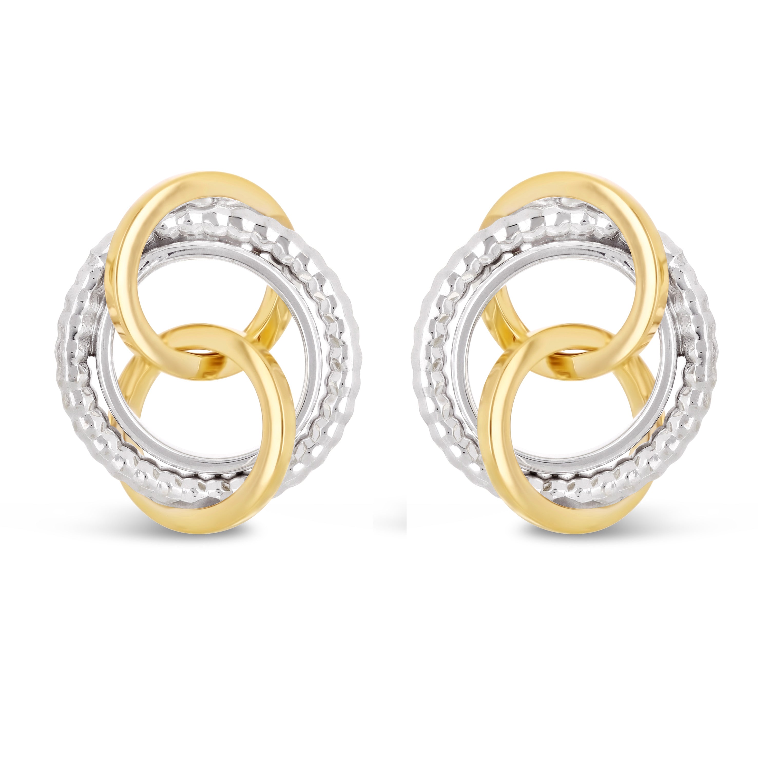 Italian 14k Yellow & White Gold Multiple Textured Love Knot Drop Stud Earrings - Textured Love Knot Drop
