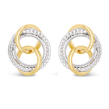 Italian 14k Yellow & White Gold Multiple Textured Love Knot Drop Stud Earrings - Textured Love Knot Drop