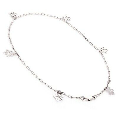 14k White Gold Flower Charm Anklet Bracelet 10" 1.65mm 3 grams
