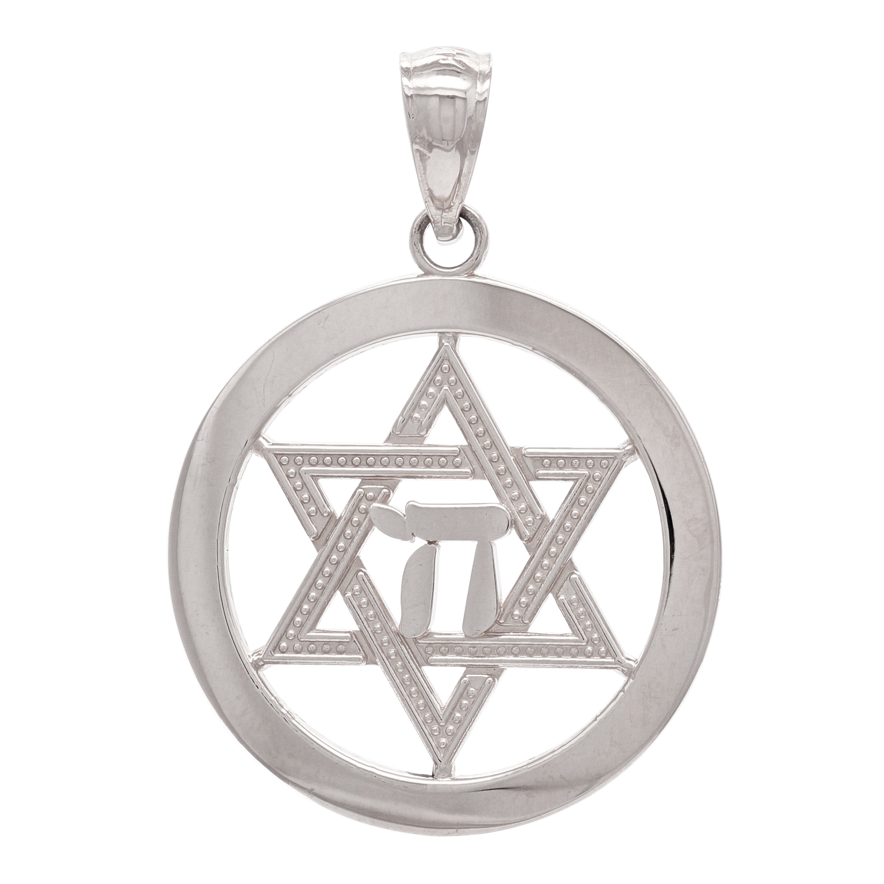 14k White Gold Hebrew Chai Jewish Star Of David Charm Pendant 2.2 grams - White