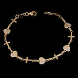 Italian 14k Yellow Gold Heart & Cross Link Chain Bracelet 7.5" 7.5mm 4.3 grams