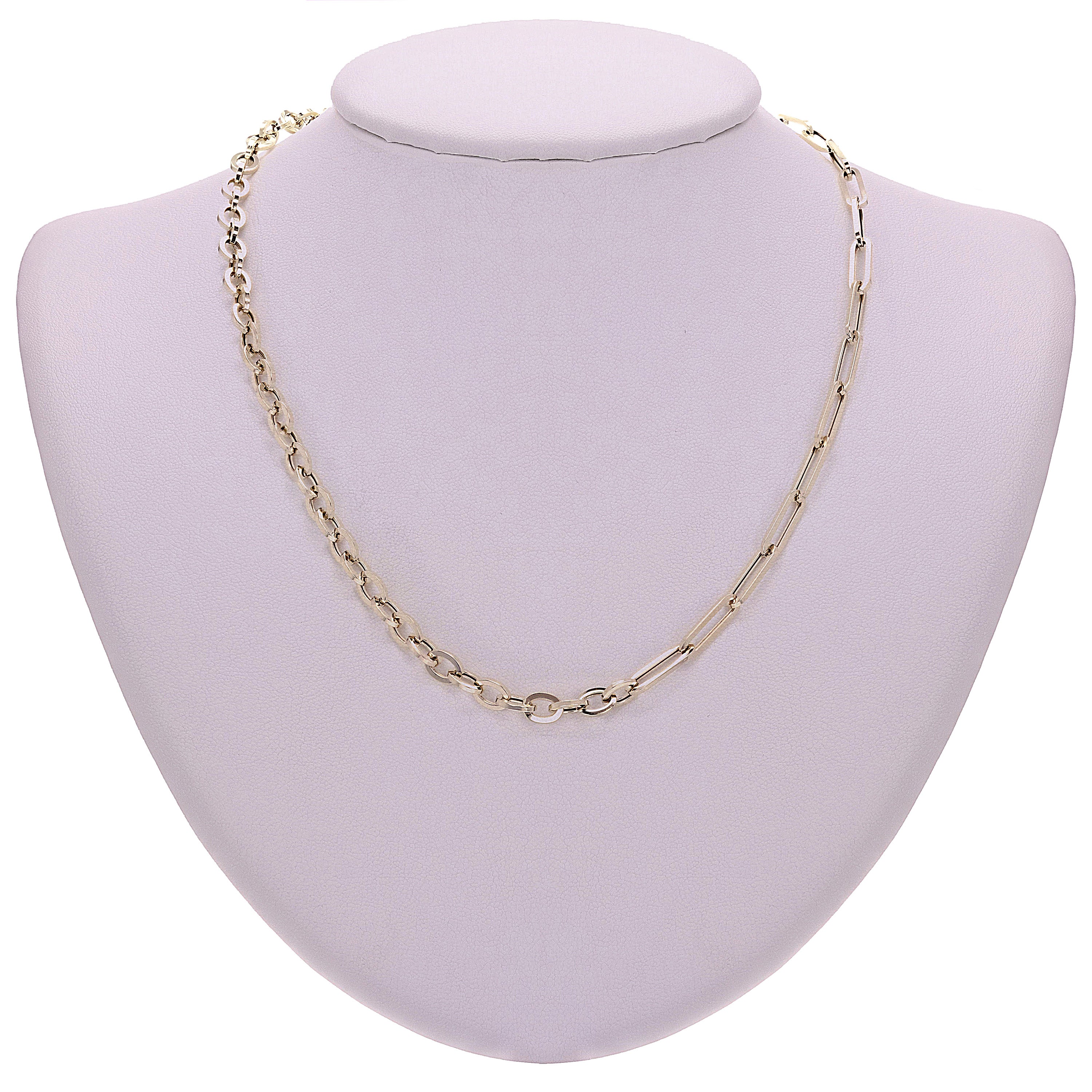 Italian 14k Yellow Gold Oval & Paper Clip Link Chain Necklace 18" 5mm 7 grams